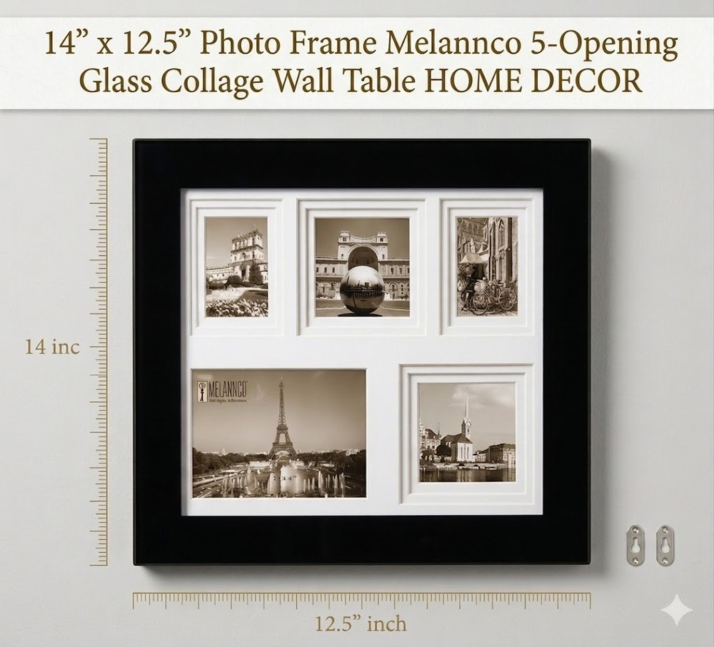 14″ x 12.5″ Photo Frame Melannco 5-Opening Glass Collage Wall Table HOME DECOR