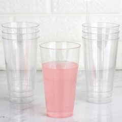 16 oz Plastic CLEAR Silver Glittered Cocktail Disposable Glasses Party Catering