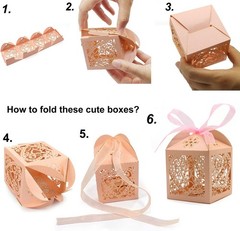 100 Pack Love Heart Laser Cut Wedding Favor Boxes with Ribbons for Candy Gifts