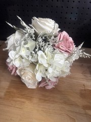 Bridal Bouquet Pink Cream Roses Lace Ribbon Shabby Chic Wedding Decor Prop