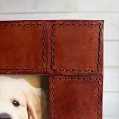 Pre-owned Huntley Leather Pet Dog Picture Frame w/Silver Bone Accent Excellent