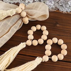 4 Cream Round Wood Bead Napkin Rings Tassels Wedding Party Events 7″,