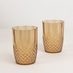 6 AMBER GOLD 16 oz Crystal Cut Plastic DRINKING GLASSES Party Events Home