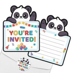 REWIDPARTY Panda Kids Birthday Invitations with Envelopes & Stickers（Set