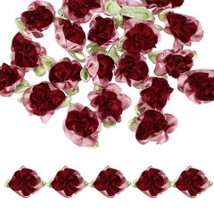 20 Pcs Ribbon Flowers, 1.2 in Fabric Flowers Satin Ribbon, Pink/Burgundy