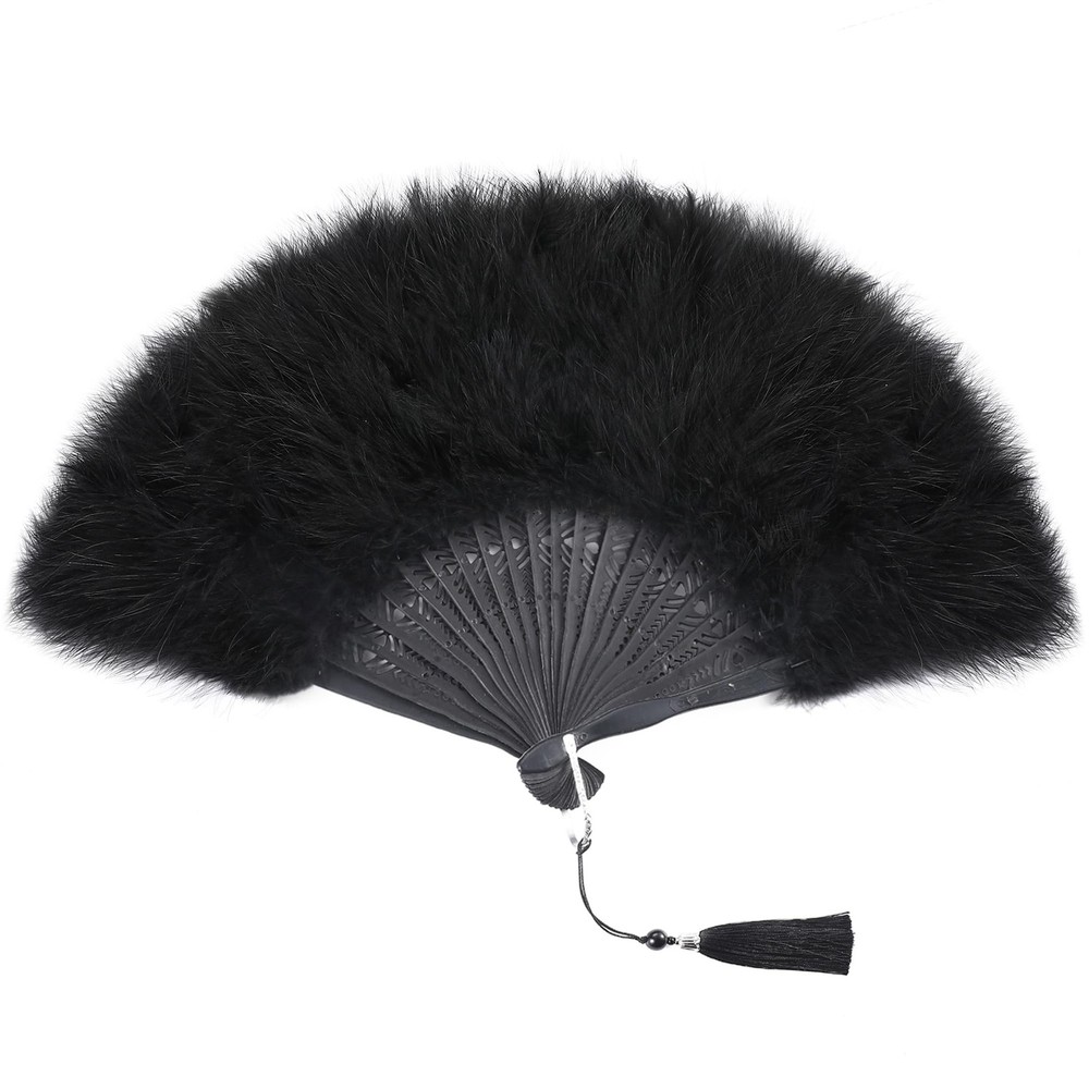 SOGUGOM Marabou Black Feather Fan – Renaissance Fan,Rave Middle,