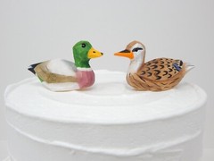 Mallard Duck Love Bird Cake Topper Bride & Groom Wedding Engagement Wood Statue