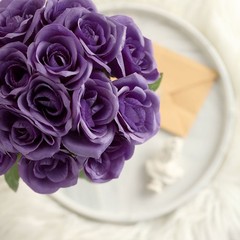PURPLE 12″ tall Velvet Roses ARTIFICIAL FLOWERS Bouquet Party Events Decorations