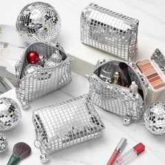 6 Pack Large Capacity Disco Cosmetic Bags Portable Silver Glitter Sequin Make…