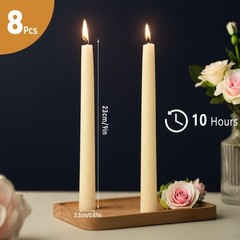 Beeswax Taper Candles White, 9 Inch Natural Long Candle 8 Pack, Cream