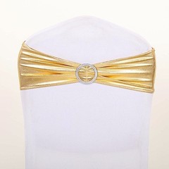 10 Gold Metallic Spandex Chair Sashes with Silver Buckles Wedding Decorations