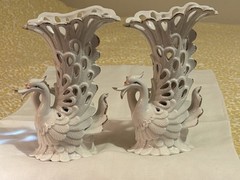 Table Centerpieces White Porcelain Swan Vase Planters Pierced Reticulate Design