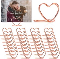 Gold Table Number Place Card Holders 32 PCS, Heart Shape Photo Card Stand