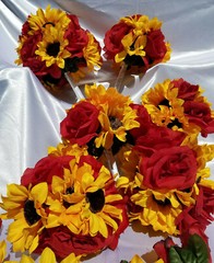17 Piece Wedding Bouquet Set, Red Roses, Yellow Sunflowers, Bouquet Package