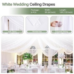 6 Panels White Ceiling Drapes with Lights 60″W x 240″L (Pack of 6),