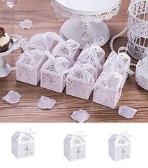 50Pcs Baptism Christening Favor Boxes Candy Boxes Bag Gift Box Baby white