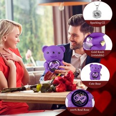 FuBegi Romantic Rose Bear Teddy with Preserved for Mother’s Day, Purple
