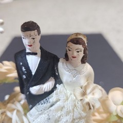 Vintage Wedding Cake Topper: Fabric Flowers, lace, plastic