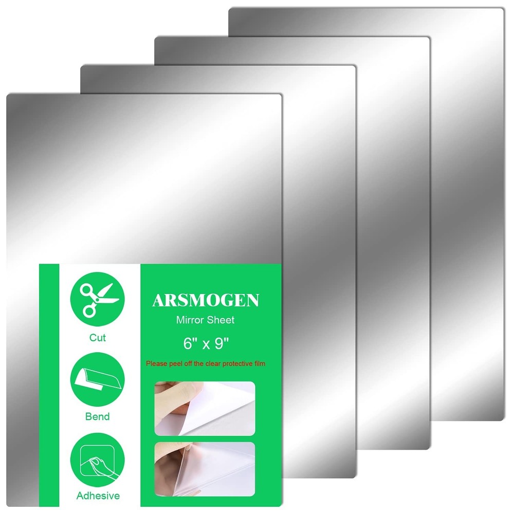 4 Pieces Flexible Cut to Size Mirror Sheet 6″ x 9″, Self Adhesive Non Glass M…