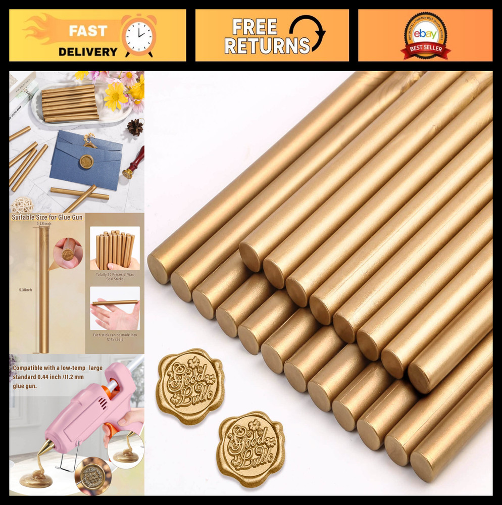 20pcs Antique Gold Sealing Wax Sticks for Wedding Invitations, Letters & Crafts