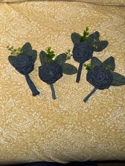 Set Of Four Denim Bridal Wedding Rose Boutonnières For Groomsmen
