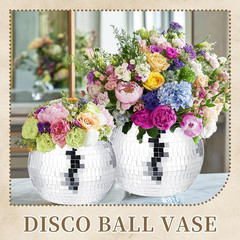 Disco Ball Vases – 4 Pcs Silver Mirror Centerpieces for Weddings & Parties