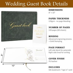 Rolarhola 8×10 Leather Guest Book and Standup Sign Set, Gold Foiled Green