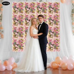 16pcs Flower Wall Panels, Purple Artificial Flowers Wall Decoration For Parties