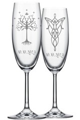 Tree of Gondor Evenstar- Personalized Wedding Champagne Flutes -Set of 2 glasses