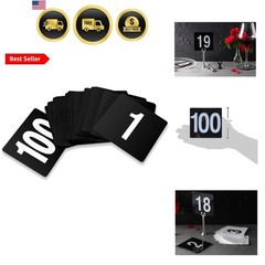 1-100 Double Side Plastic Table Numbers, 4″ x 4″ Inch, Light Grey on Black