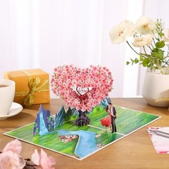 Pop Up Anniversary Cards 3D Cherry Blossom Couple in Love, Heart Cherry