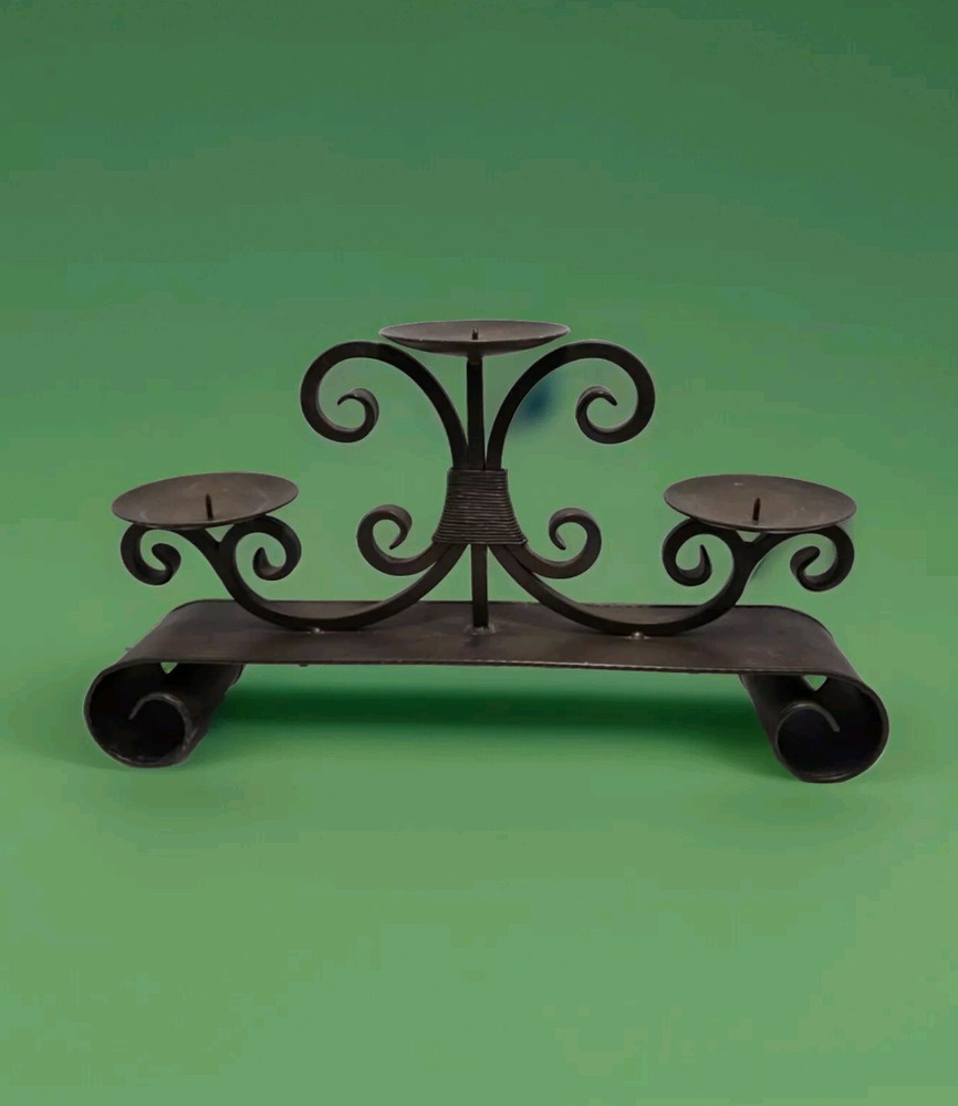 Wrought Iron 3 Large Candle Holder with Swirls (20x4x11 inches)