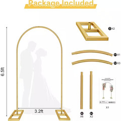 6.5 Ft. Gold Metal Wedding Flower Arch Frame Balloon Backdrop Stand W/ Stable Ba