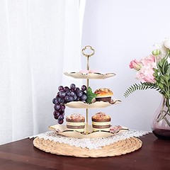 3-Tier Floral Royal Cupcake Stand, Vintage Fruit Plate with Gold Trim,