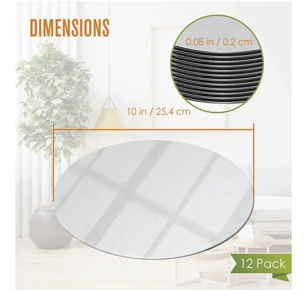 12PCS Round Mirror Tray for Table Centerpieces No Glass Acrylic 10inch/25cm