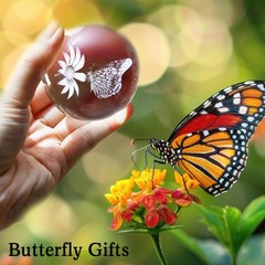 IFOLAINA 3D Butterfly Crystal Ball 60mm Gifts Ideas for 2.36 inches, Clear