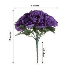 PURPLE 12″ tall Velvet Roses ARTIFICIAL FLOWERS Bouquet Party Events Decorations