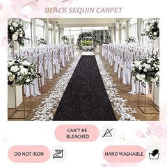 Wedding Aisle Runner: 4FT×15FT Sequin Fabric – Black Sparkly Carpet Runner for