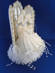 New Elegant White Resin dancing Bridal Couple , Chapel mirror Window Caketop, #1