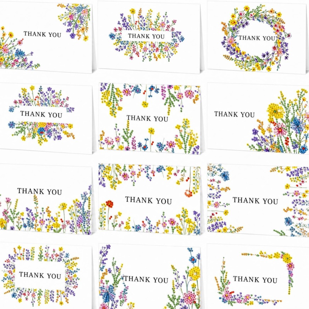 Saillong 12 Pack Thank You Diamond Painting Greeting Card Kit DIY Thanks Flow…