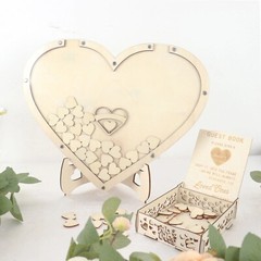 NATURAL 13″ Wooden Heart Drop Top FRAME Wedding Guest Book Sign Set Party Events