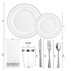 175 Count Silver Dinnerware Set for 25 Guests – Silver Silver Rim Dinnerware