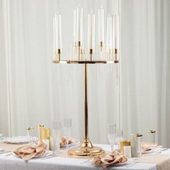 40″ GOLD CLEAR 9 Arm Metal Candelabra Taper CANDLE HOLDER Glass Shades Party