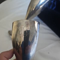 THINGS REMEMBERED SILVER PLATED WEDDING GOBLETS BM-25TH ANNIVERSARY BLACK CASE