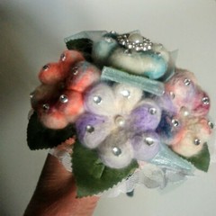 Handmade Multi-color Needle Felted Wool Flower Wedding Bridal Prom Bouquet