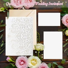 Bajayvovo 10 Piece Laser Cut Wedding Pop Up Card Invitation with Envelope Ivory