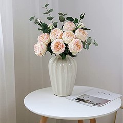 Fake Flowers Realistic Roses Bouquet Spring Fall Winter 4 PCS Light Pink