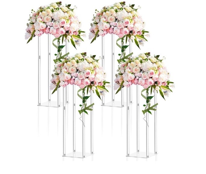 Geetery 4 Pieces Tall Acrylic Vase Wedding Centerpieces Clear Flower Stand 35”