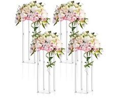 Geetery 4 Pieces Tall Acrylic Vase Wedding Centerpieces Clear Flower Stand 35”