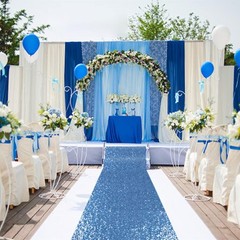 Blue Aisle Runner for Wedding 15FTx2FT Modern Baby Blue Glitter/Sequin Mesh F…